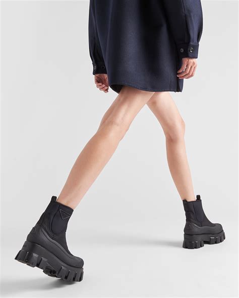 prada monolith boots styled|Prada monolith gabardine boots.